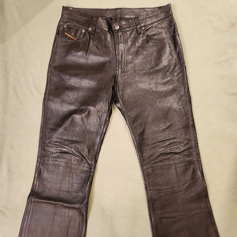 Diesel Flared Black Leather Pants